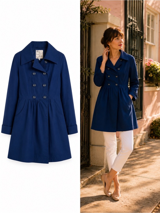 Anthropologie Jackets & Blazers - Anthropologie Tulle Royal Blue Double Breasted Cotton Trench Coat Jacket Large
